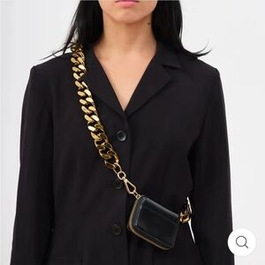 Chic Black Crossbody Bag. Faux Leather with Gold Chain